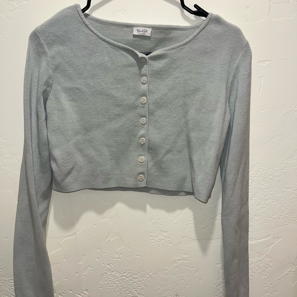 John Gault Mint GreenCrop Top Cardigan